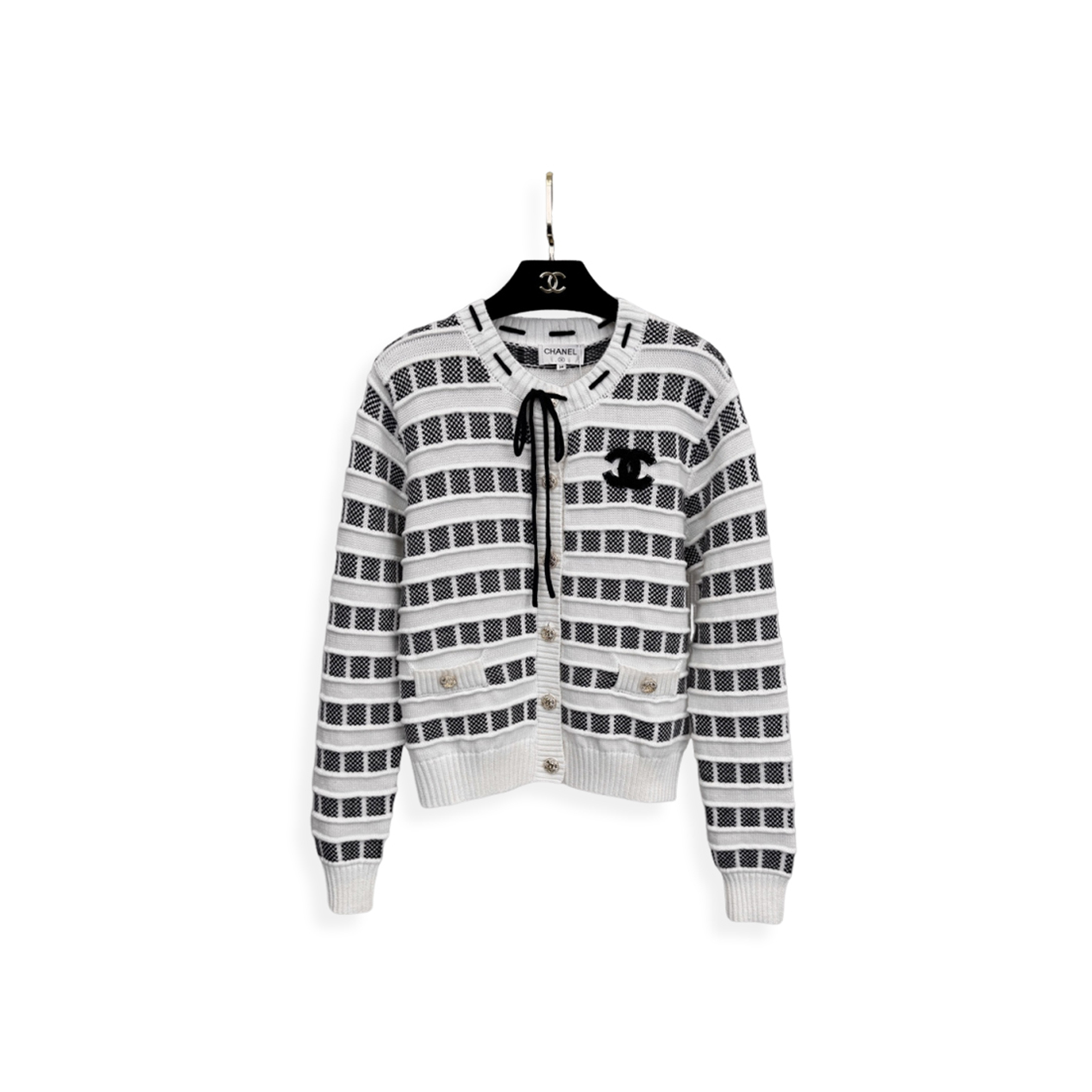 CHANEL WHITE STRIPED CARDIGAN 